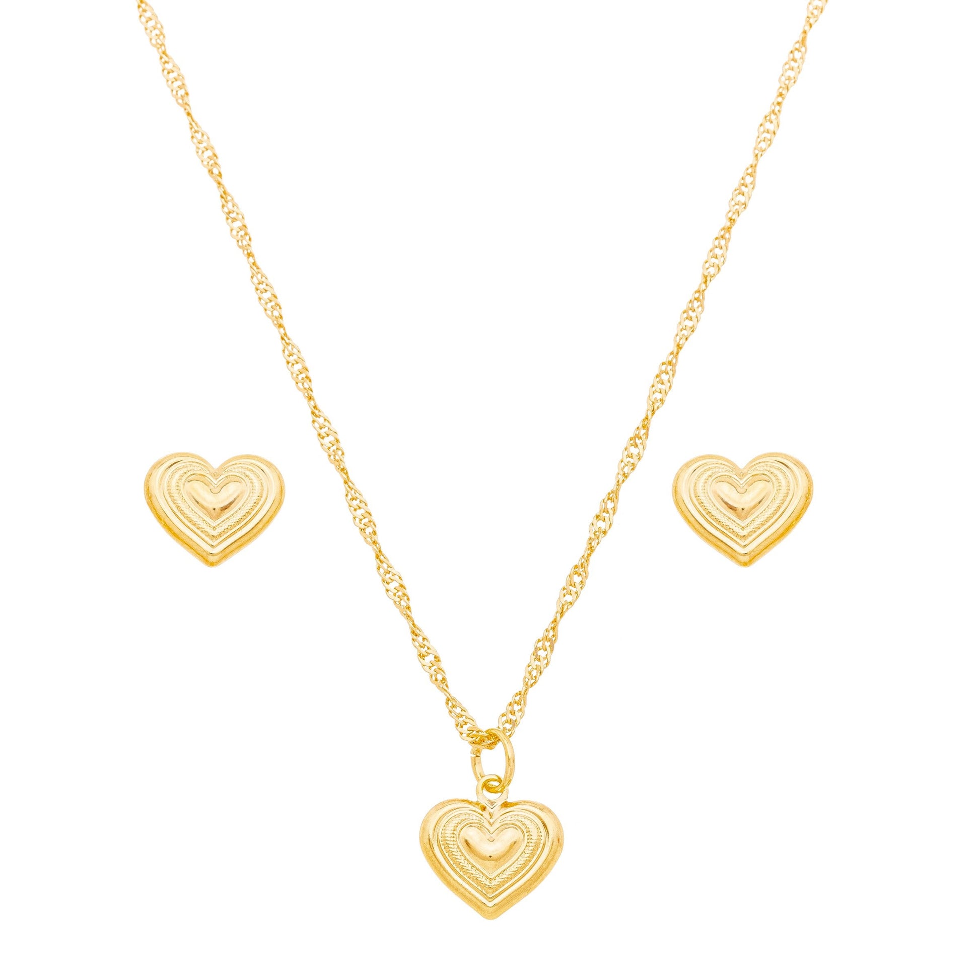 Conjunto de coração trabalhado banhado a ouro 18k - Biju & Cia.
