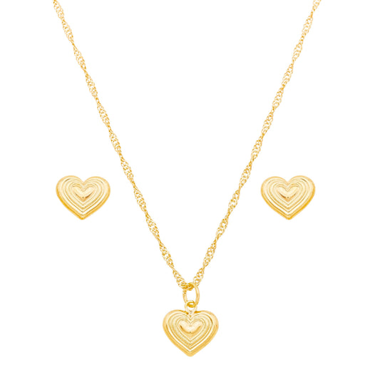 Conjunto de coração trabalhado banhado a ouro 18k - Biju & Cia.