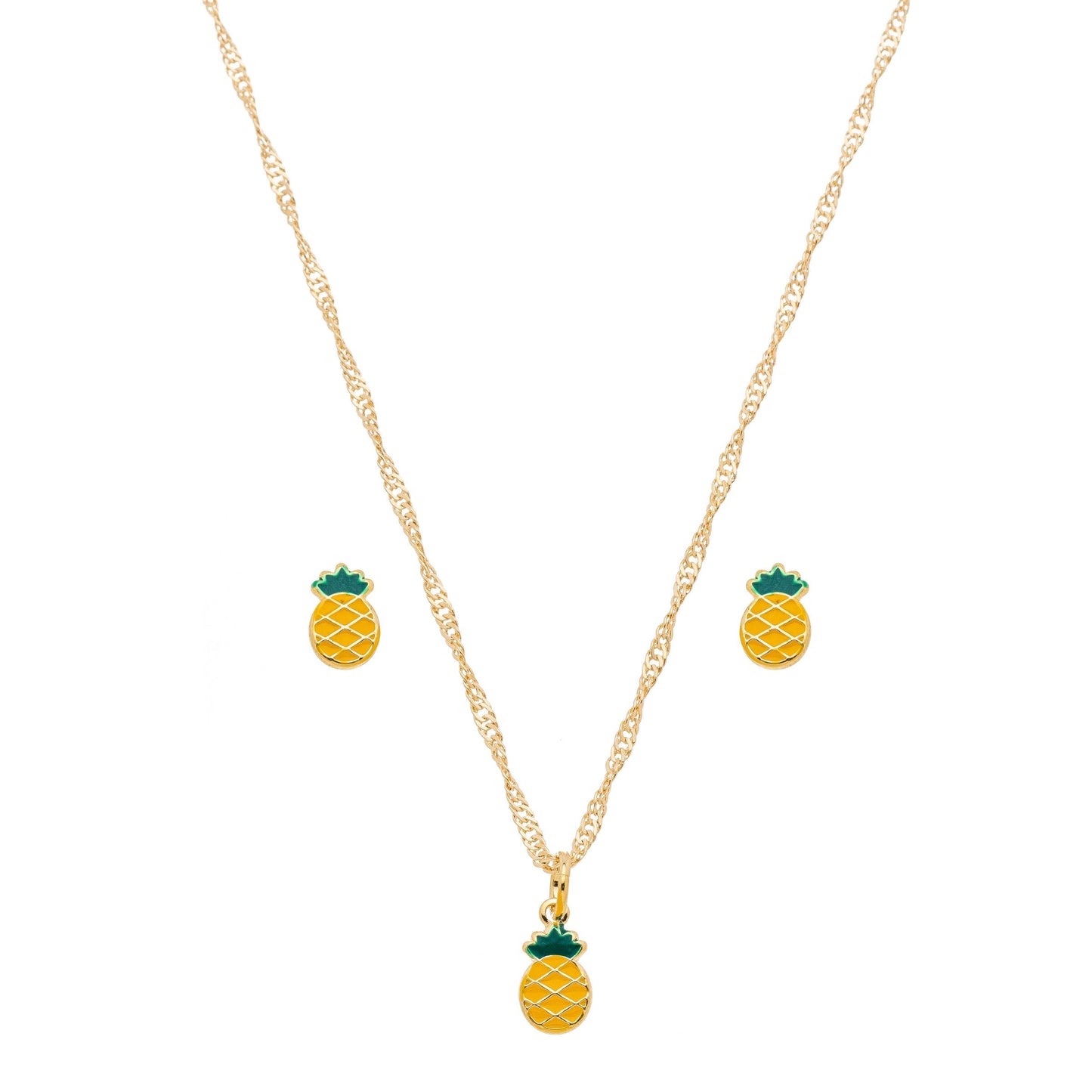 Conjunto de abacaxi com resina banhado a ouro 18k - Biju & Cia.