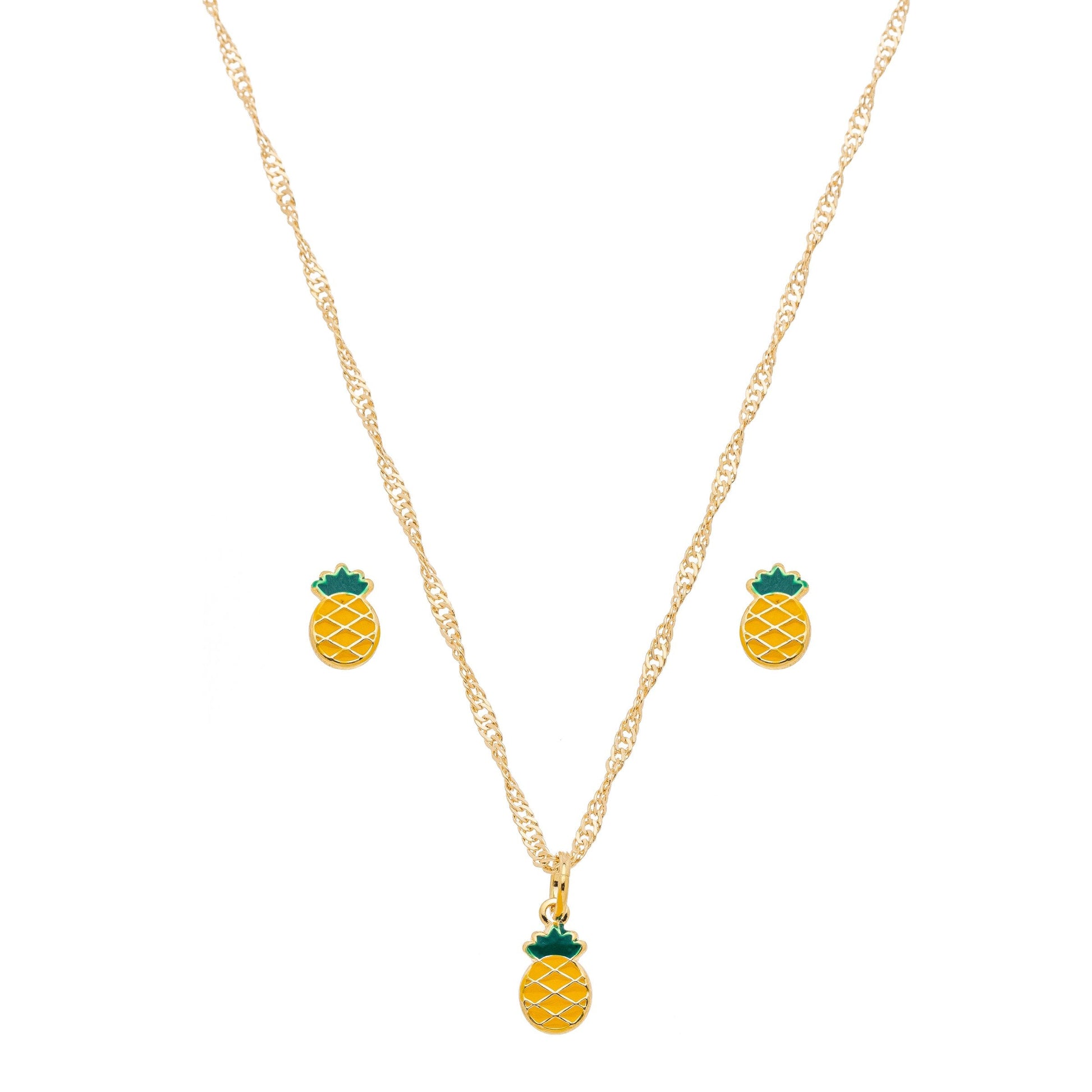 Conjunto de abacaxi com resina banhado a ouro 18k - Biju & Cia.