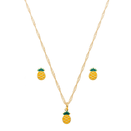 Conjunto de abacaxi com resina banhado a ouro 18k - Biju & Cia.