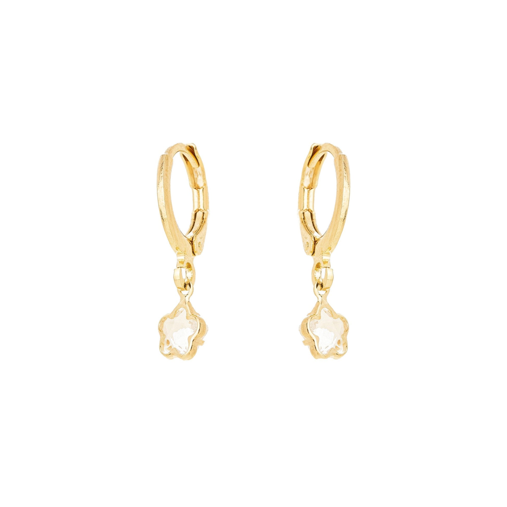 Brinco de argola com trevo de zircônia banhado a ouro 18k - Biju & Cia.