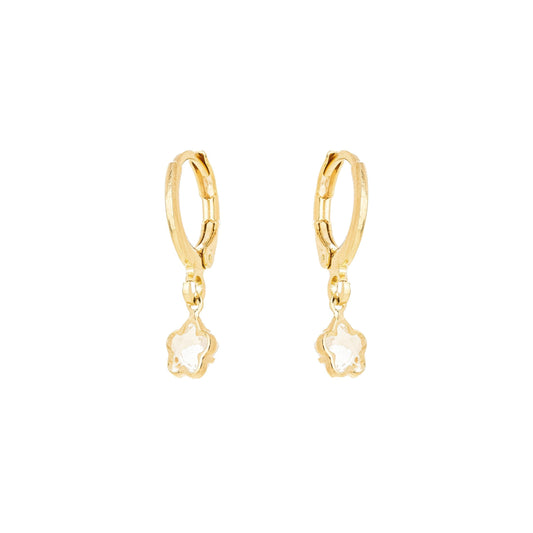 Brinco de argola com trevo de zircônia banhado a ouro 18k - Biju & Cia.