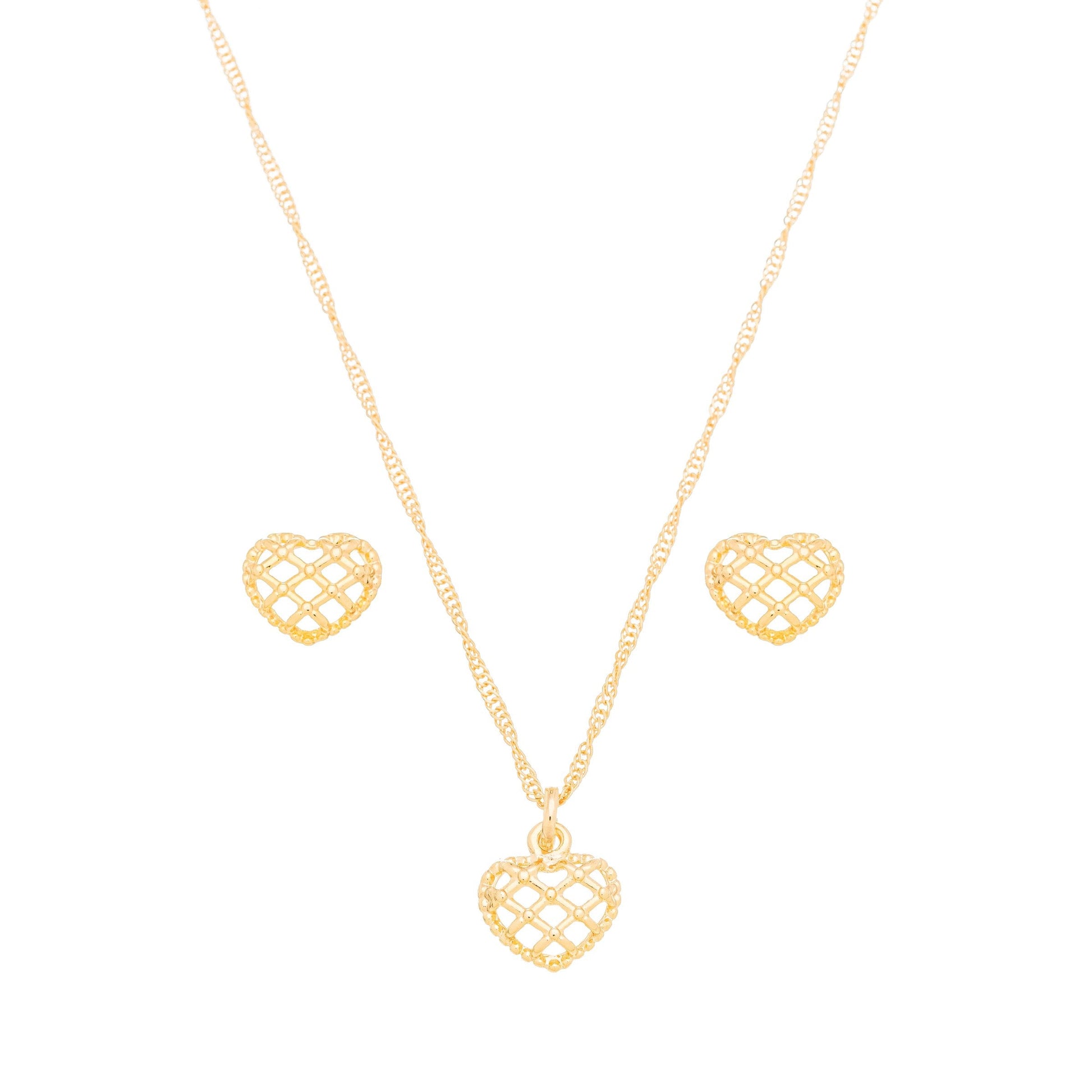 Conjunto coração vazado banhado a ouro 18k - Biju & Cia.