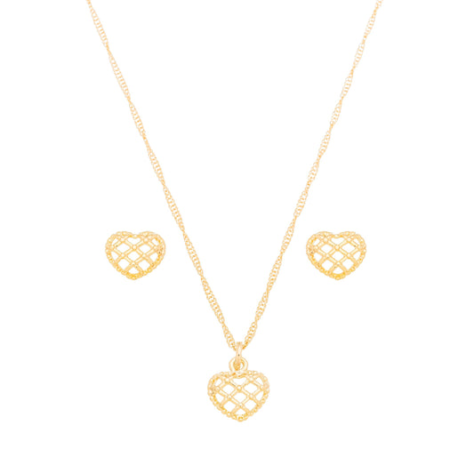 Conjunto coração vazado banhado a ouro 18k - Biju & Cia.