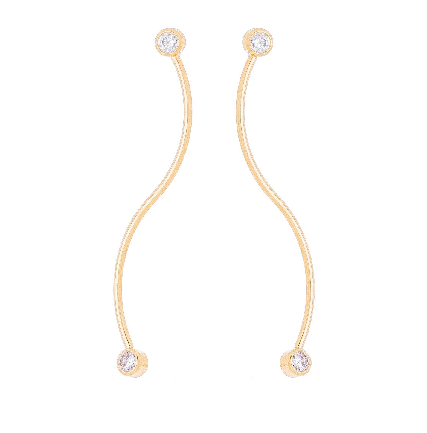 Brinco com fio curvado com zircônia banhado a ouro 18k - Biju & Cia.