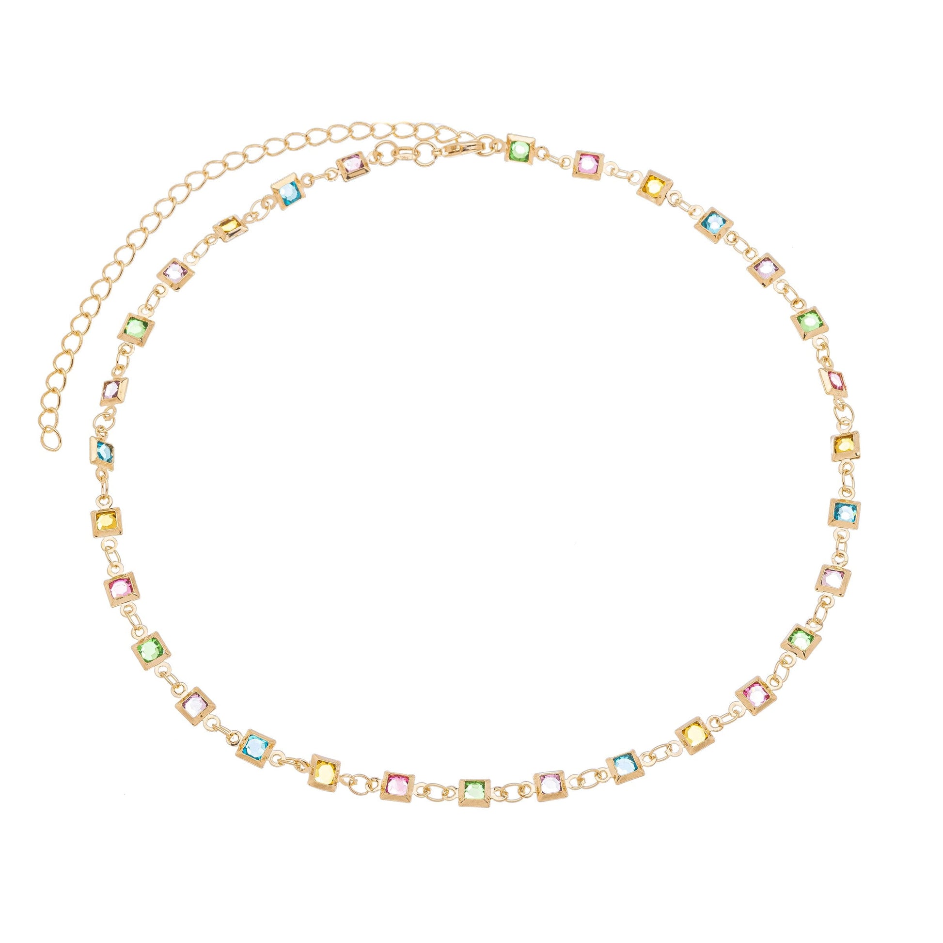 Choker com pedras coloridas banhada a ouro 18k - Biju & Cia.