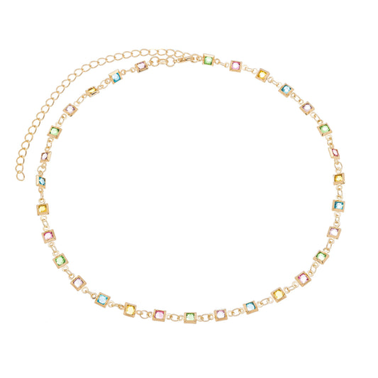 Choker com pedras coloridas banhada a ouro 18k - Biju & Cia.