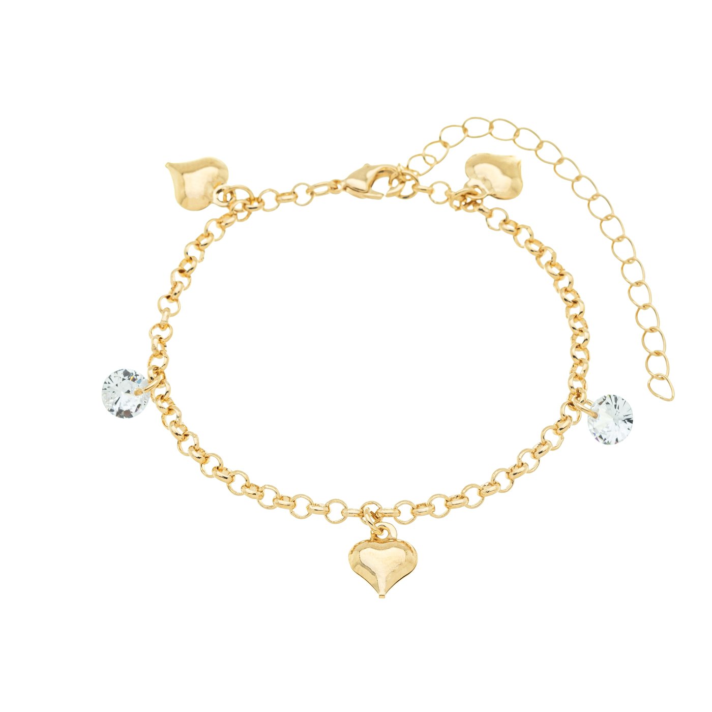 Pulseira com corações e zircônias banhada a ouro 18k - Biju & Cia.