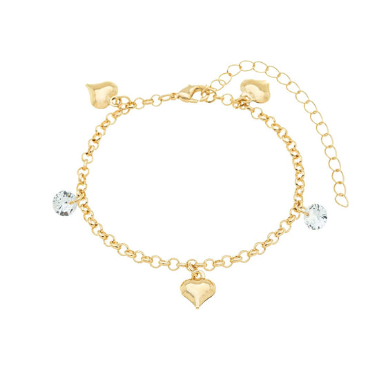 Pulseira com corações e zircônias banhada a ouro 18k - Biju & Cia.