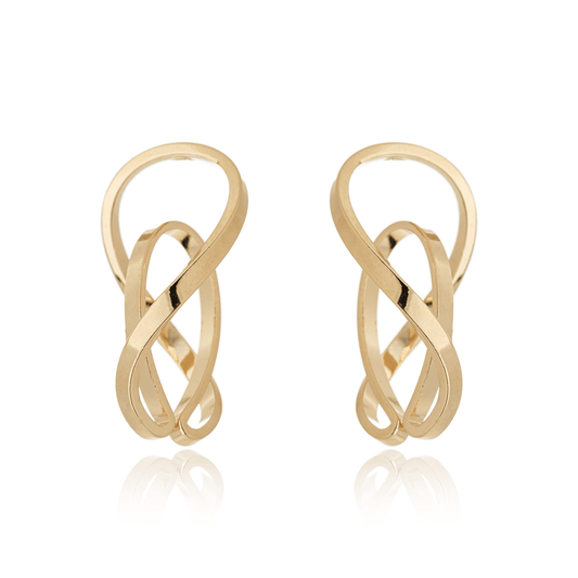 Brinco oval de fio entrelaçado banhado a ouro 18k - Biju & Cia.
