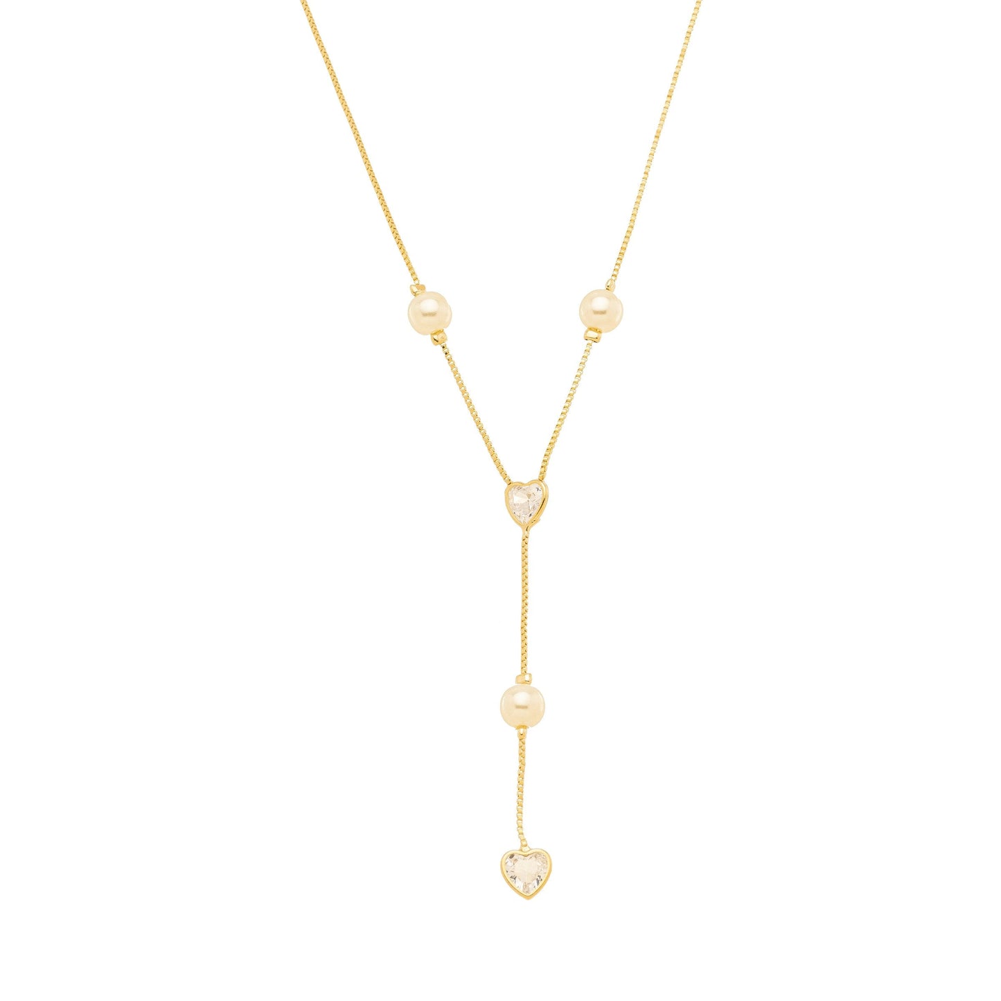 Gargantilha gravata de pérolas e coração de zircônia banhada a ouro 18k - Biju & Cia.