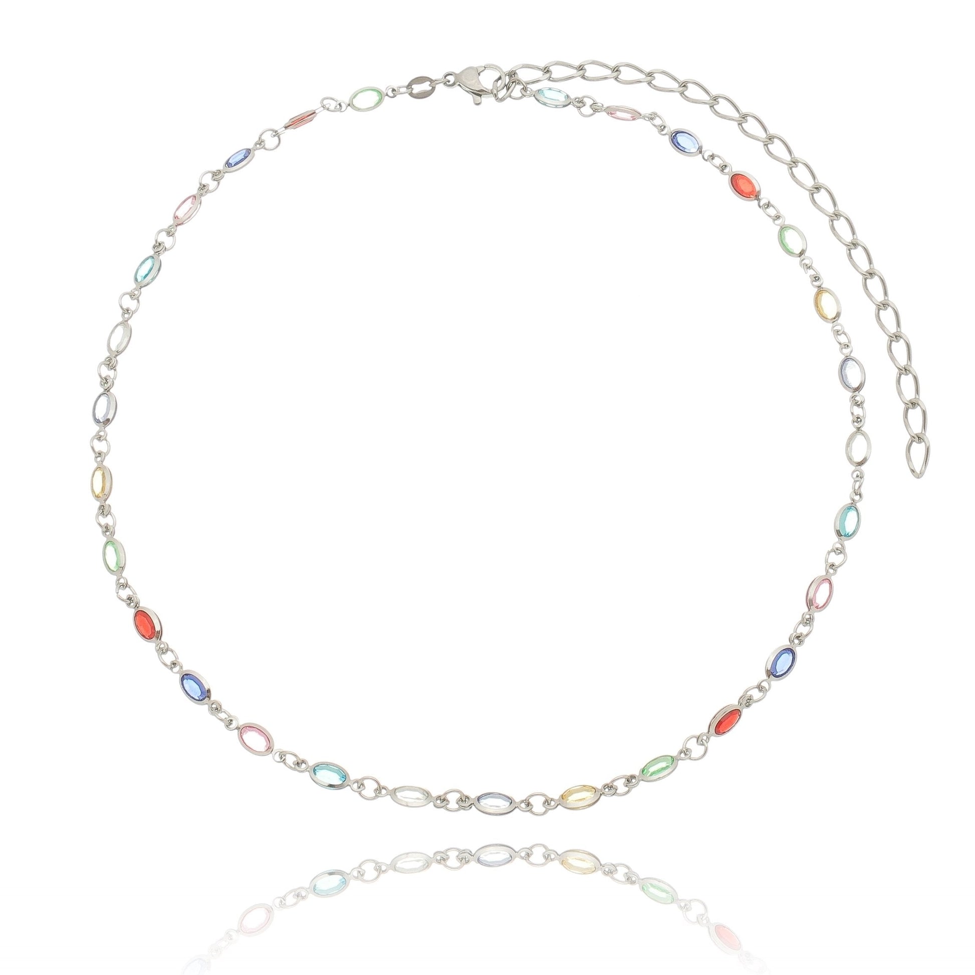 Gargantilha choker com pedras coloridas em aço inox - Biju & Cia.