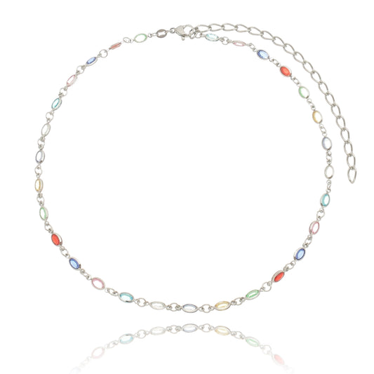 Gargantilha choker com pedras coloridas em aço inox - Biju & Cia.