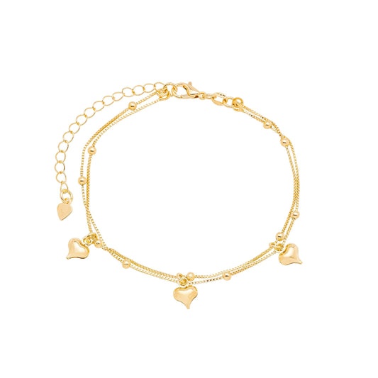 Pulseira bolinhas e corações banhada a ouro 18k - Biju & Cia.