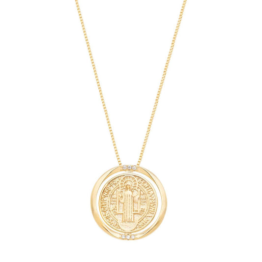 Gargantilha de medalha de São Bento banhada a ouro 18k - Biju & Cia.