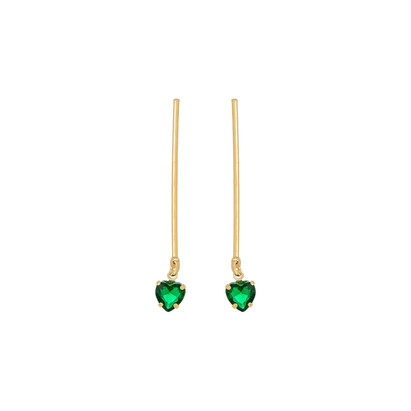 Brinco de palito e pedra em formato de coração banhado a ouro 18k - Biju & Cia.