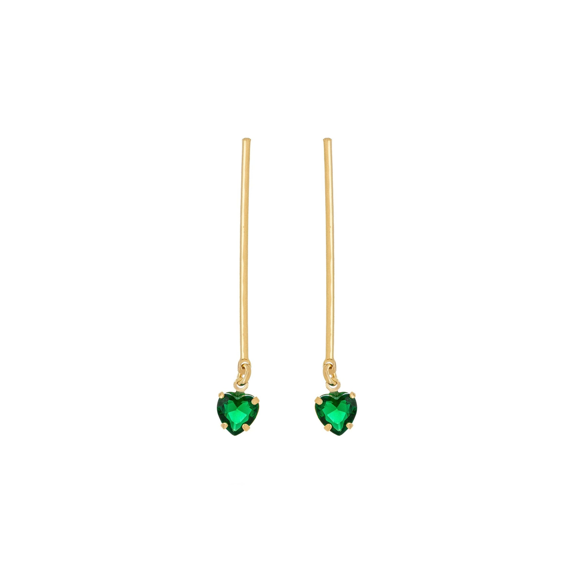 Brinco de palito e pedra em formato de coração banhado a ouro 18k - Biju & Cia.