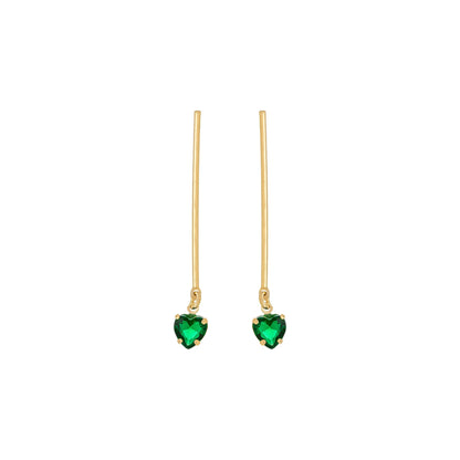 Brinco de palito e pedra em formato de coração banhado a ouro 18k - Biju & Cia.