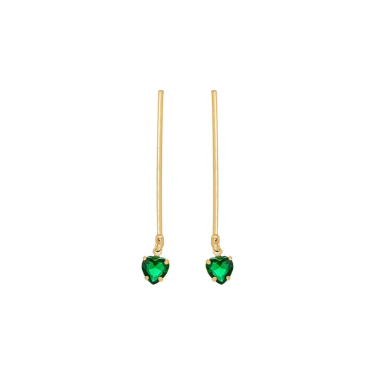Brinco de palito e pedra em formato de coração banhado a ouro 18k - Biju & Cia.