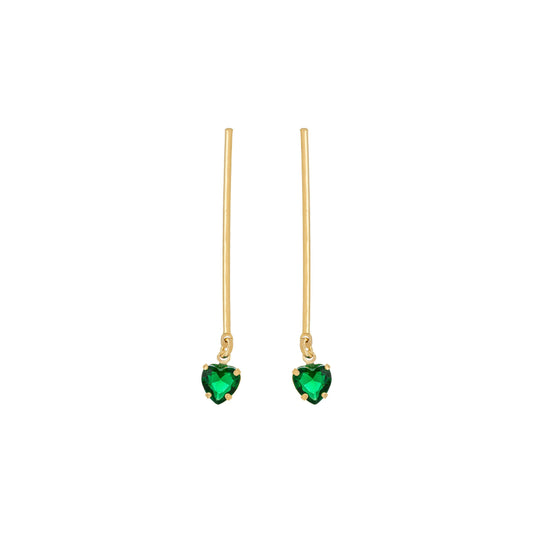 Brinco de palito e pedra em formato de coração banhado a ouro 18k - Biju & Cia.
