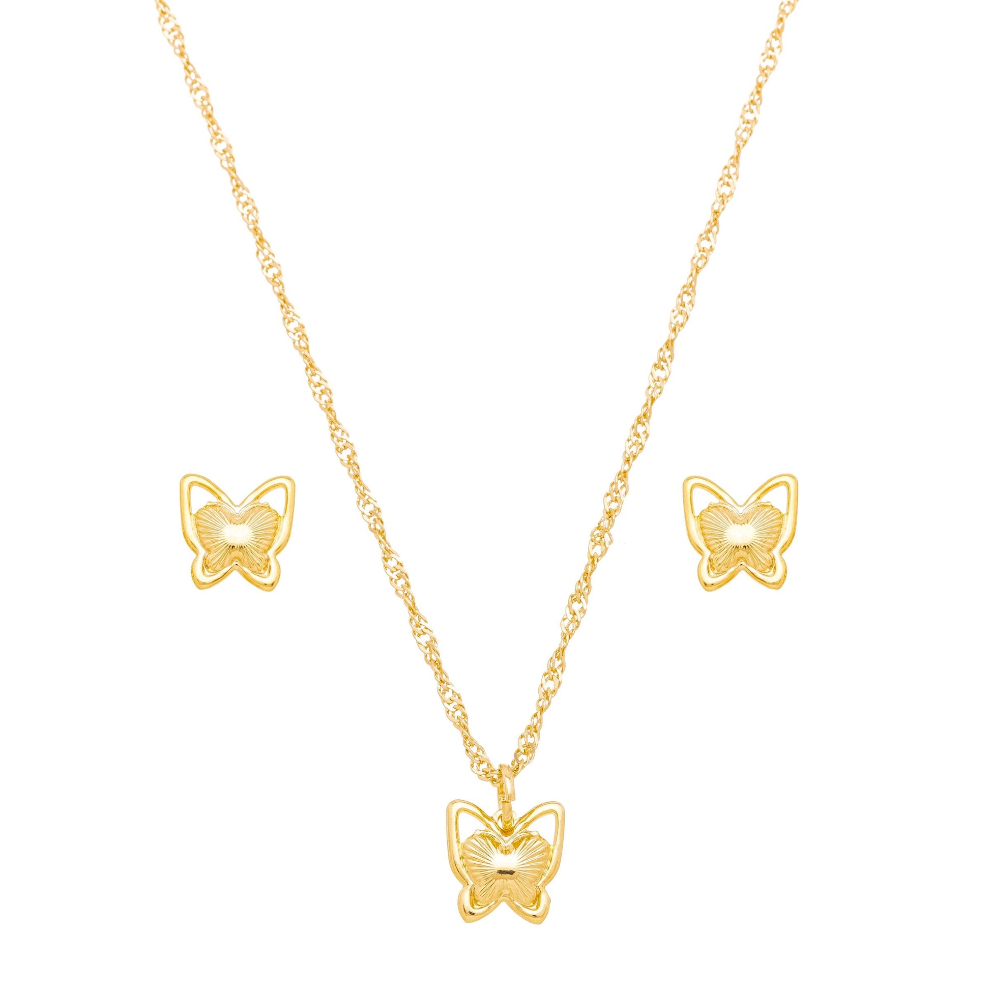 Conjunto de borboleta liso banhado a ouro 18k - Biju & Cia.