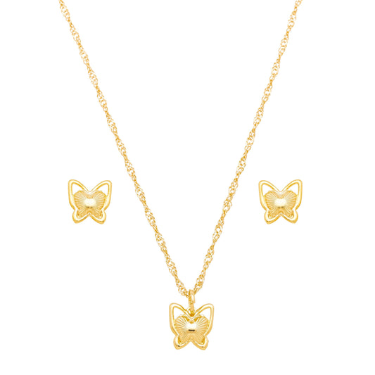 Conjunto de borboleta liso banhado a ouro 18k - Biju & Cia.