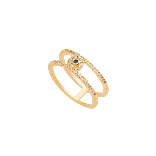 Anel duplo com zircônias banhado a ouro 18k - Biju & Cia.