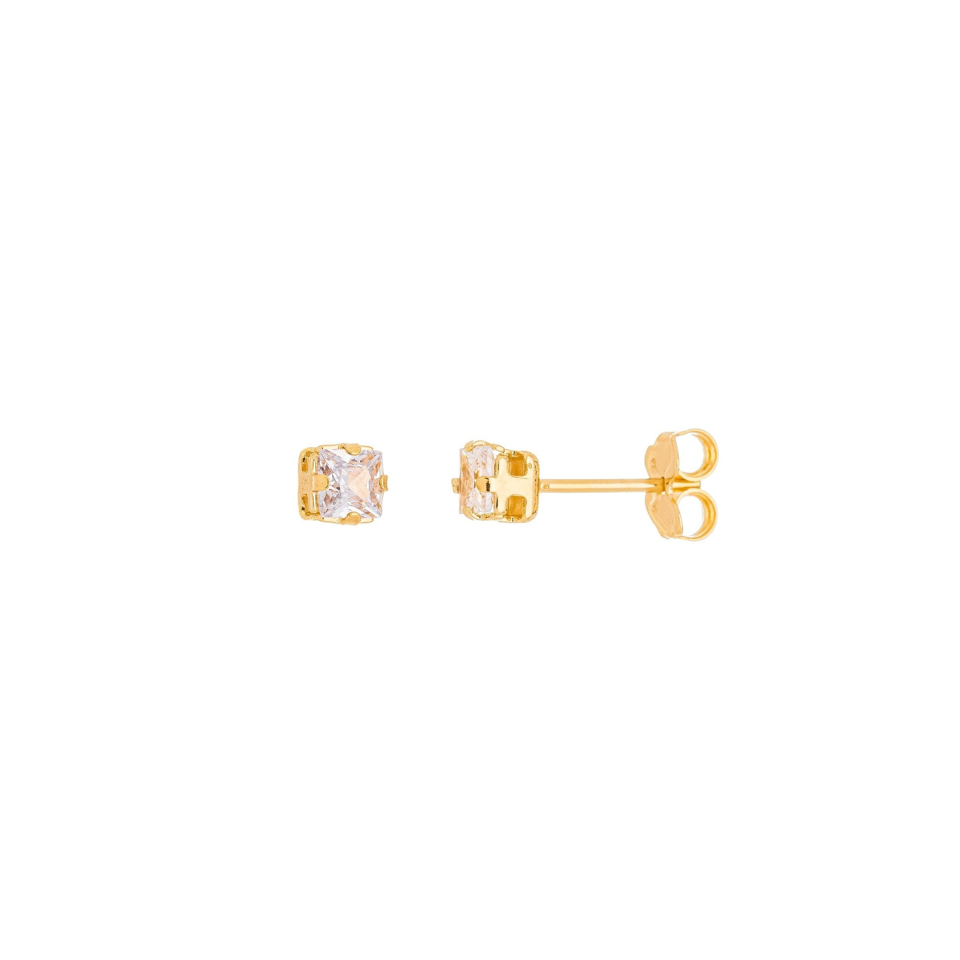 Brinco de zircônia quadrada de 4mm banhado a ouro 18k - Biju & Cia.