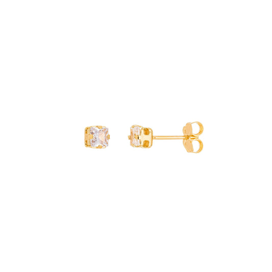Brinco de zircônia quadrada de 4mm banhado a ouro 18k - Biju & Cia.