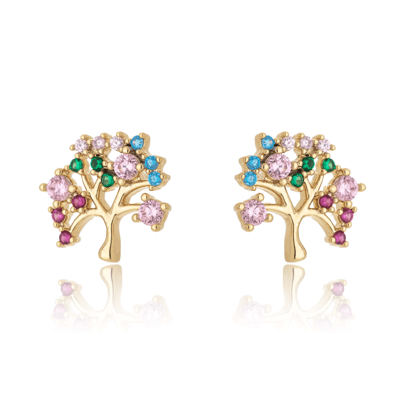 Brinco de árvore da vida com zircônias coloridas banhado a ouro 18k - Biju & Cia.