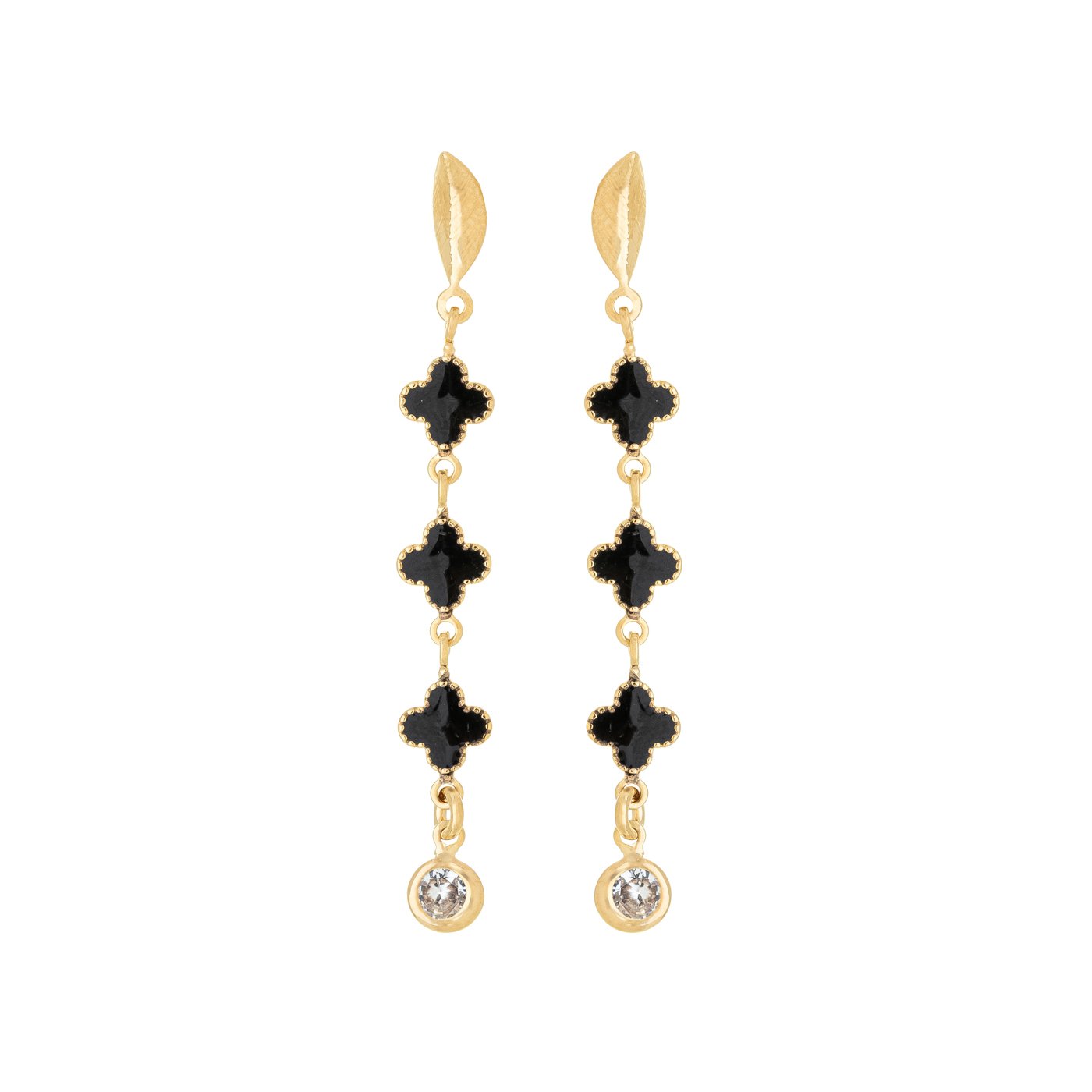 Brinco trevos com ponto de luz banhado a ouro 18k - Biju & Cia.