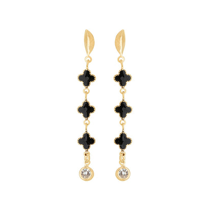 Brinco trevos com ponto de luz banhado a ouro 18k - Biju & Cia.