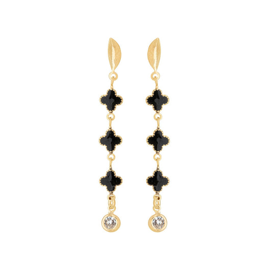 Brinco trevos com ponto de luz banhado a ouro 18k - Biju & Cia.