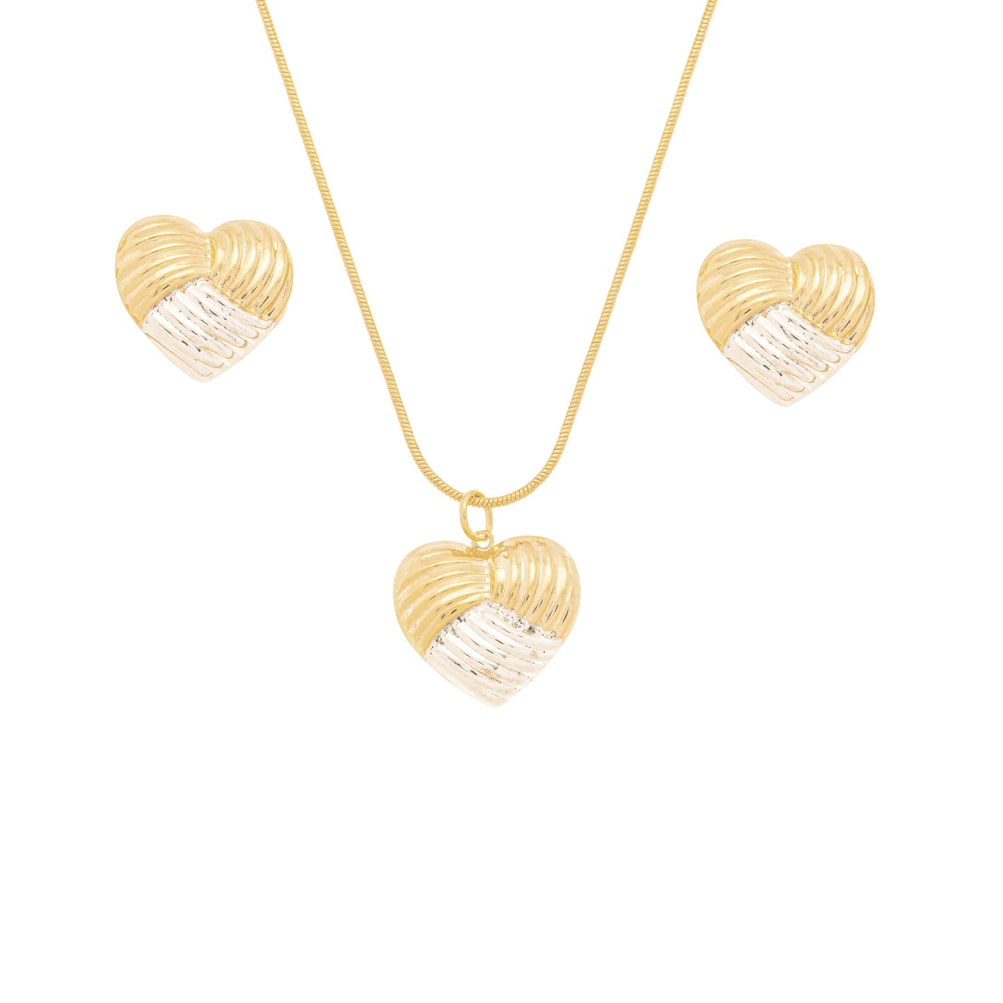 Conjunto de coração trabalhado banhado a ouro 18k e com detalhe em ródio - Biju & Cia.