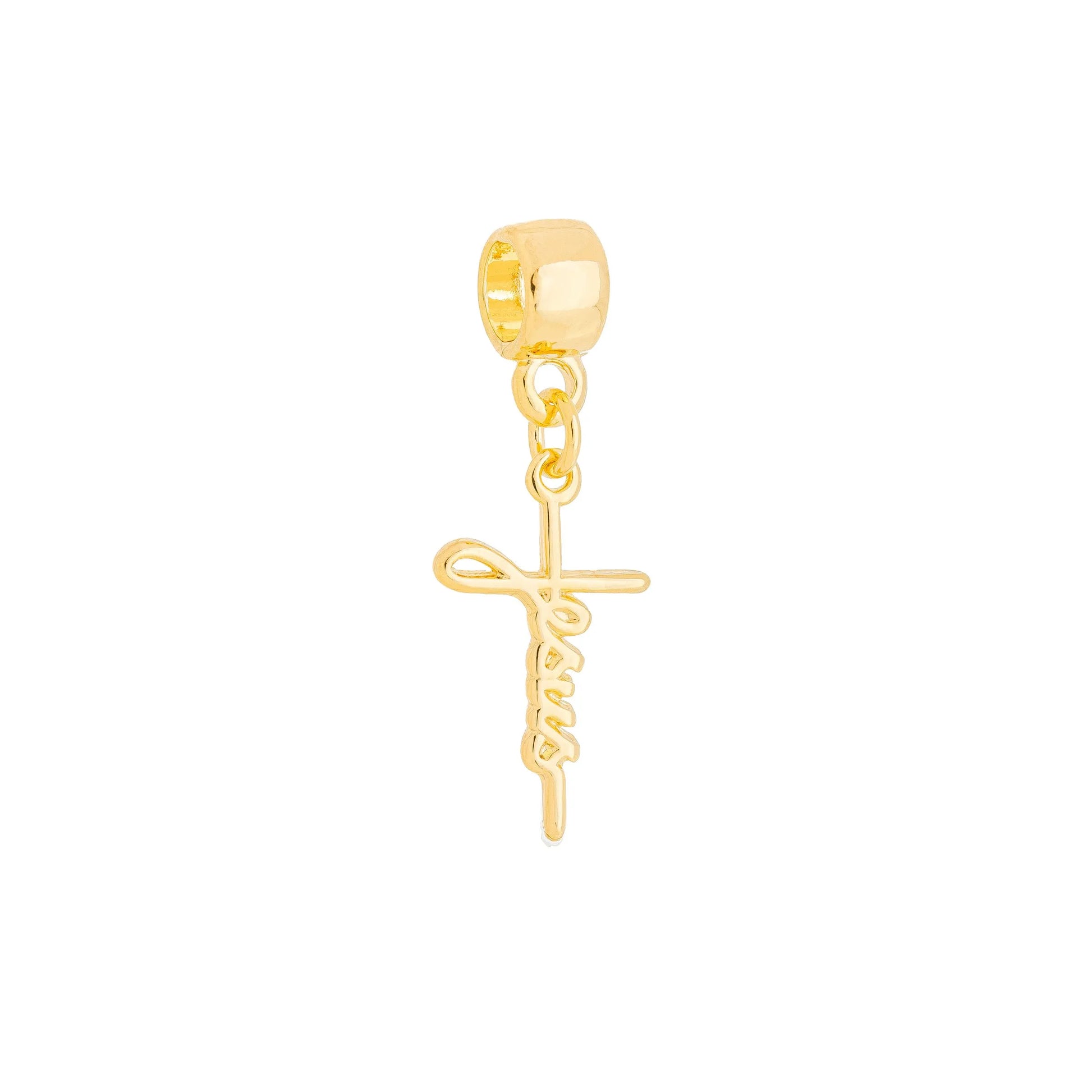 Berloque com escrito Jesus banhado a ouro 18k - Biju & Cia.