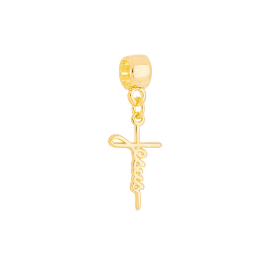 Berloque com escrito Jesus banhado a ouro 18k - Biju & Cia.