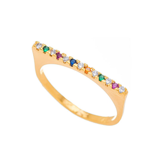 Anel aparador com pedras coloridas banhado a ouro 18k