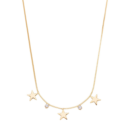 Gargantilha estrelas e zircônias banhada a ouro 18k - Biju & Cia.