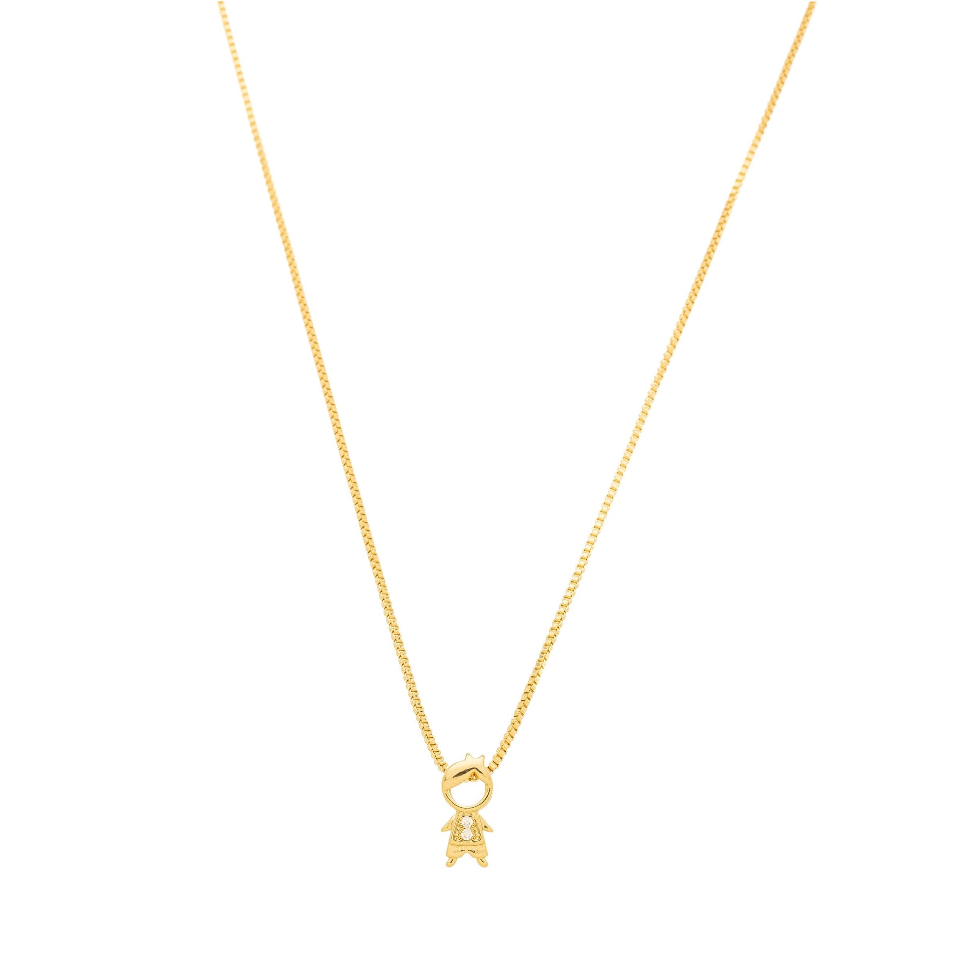 Gargantilha com pingente de menino com zircônias banhada a ouro 18k - Biju & Cia.