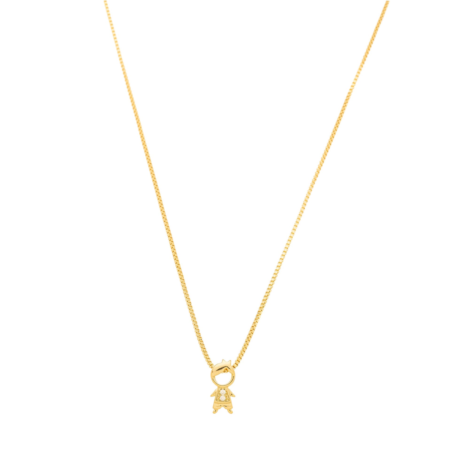 Gargantilha com pingente de menino com zircônias banhada a ouro 18k - Biju & Cia.