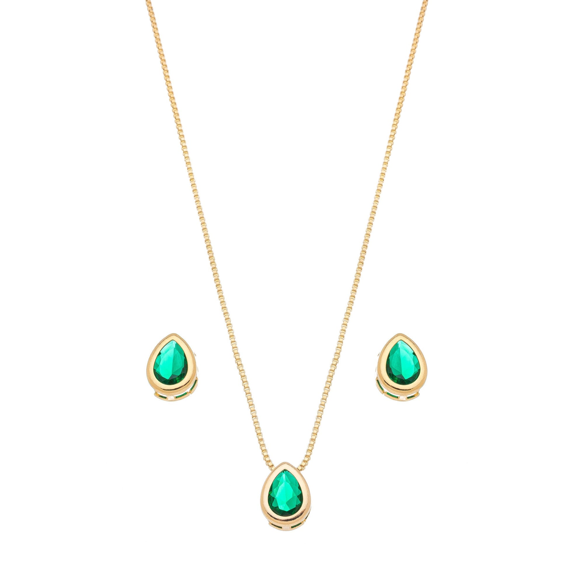 Conjunto de gota com pedra banhado a ouro 18k - Biju & Cia.