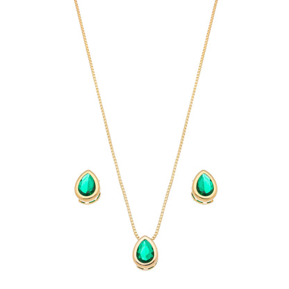 Conjunto de gota com pedra banhado a ouro 18k - Biju & Cia.