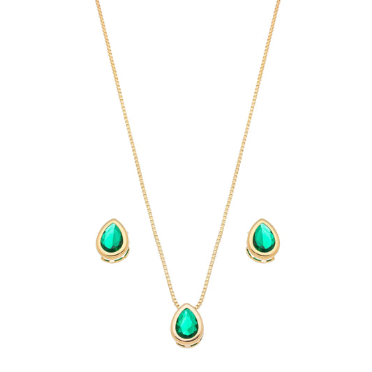 Conjunto de gota com pedra banhado a ouro 18k - Biju & Cia.