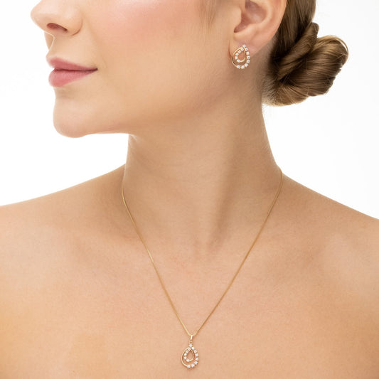 Conjunto gota com zircônias banhado a ouro 18k