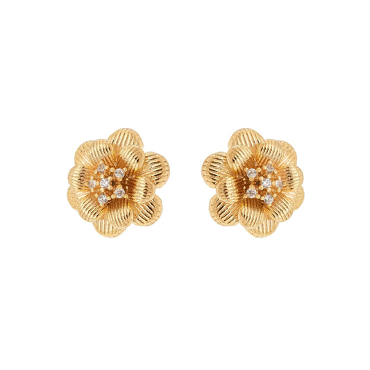 Brinco flor com zircônias banhado a ouro 18k - Biju & Cia.