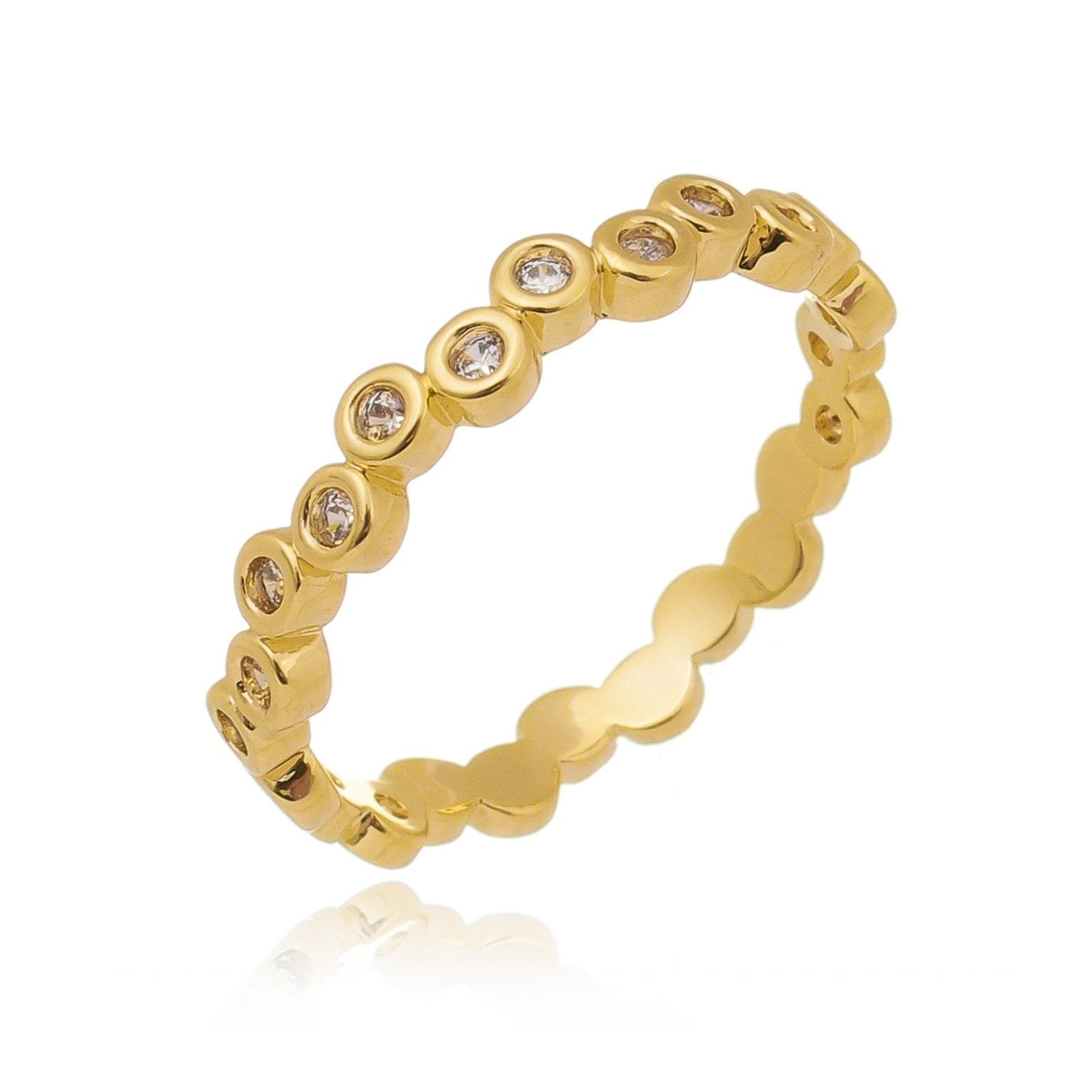 Anel com zircônias e círculos banhado a ouro 18k - Biju & Cia.
