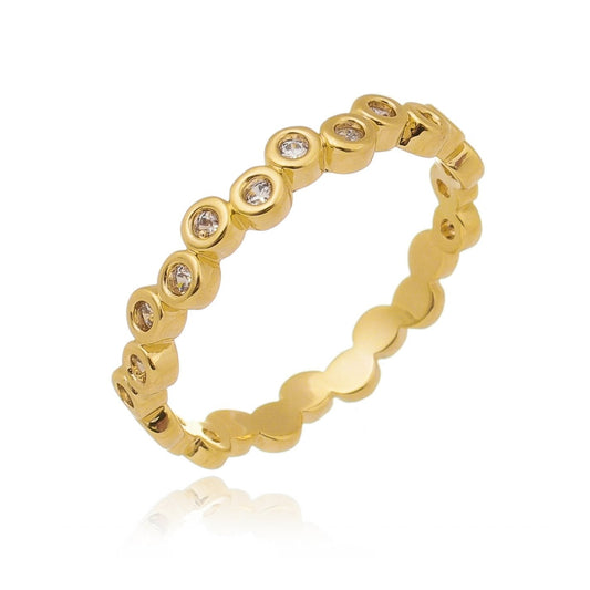 Anel com zircônias e círculos banhado a ouro 18k - Biju & Cia.