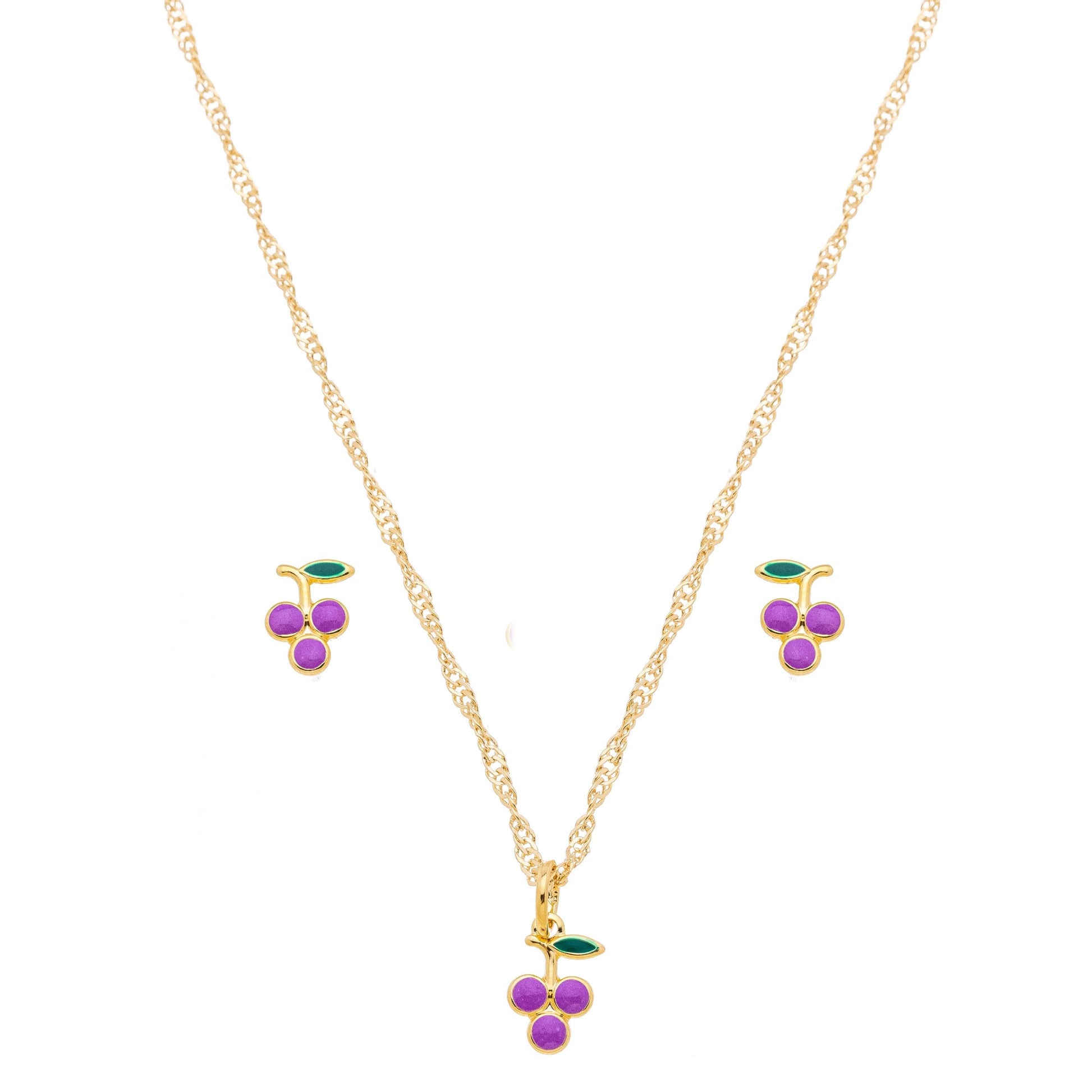 Conjunto de uva com resina banhado a ouro 18k - Biju & Cia.