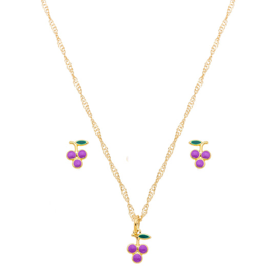 Conjunto de uva com resina banhado a ouro 18k - Biju & Cia.